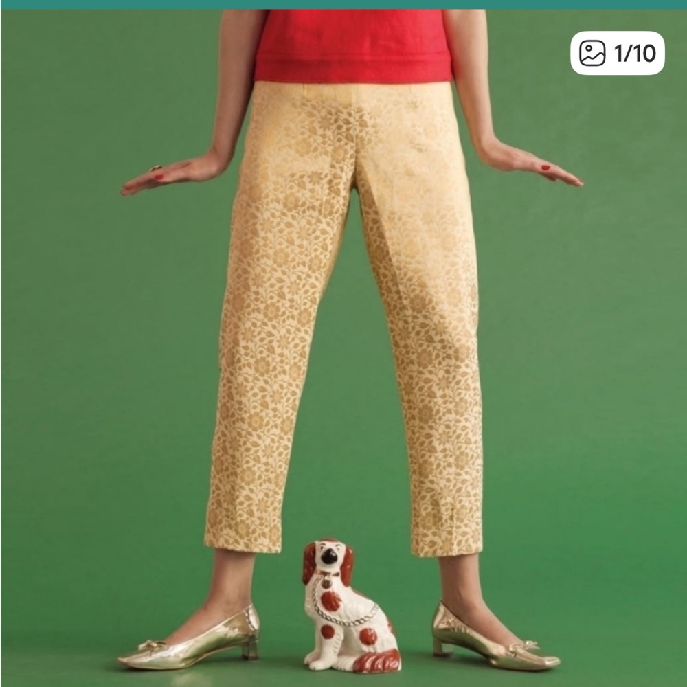 Frances Valentine Petrie Pants Size 12 Gold Floral Jacquard NWT